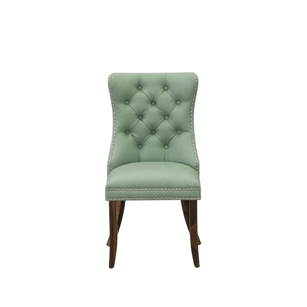 Wood Parsons Dining Chair, Upholstered Kitchen Chair, Willow Green, Set of 2