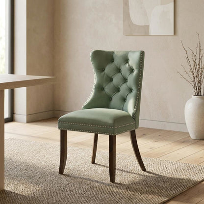 Wood Parsons Dining Chair, Upholstered Kitchen Chair, Willow Green, Set of 2