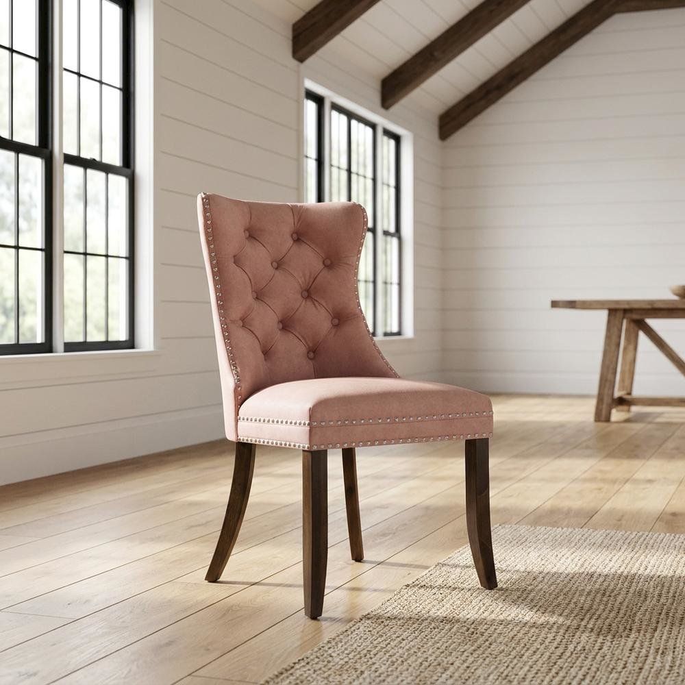 Wood Upholstered High Back Parsons Chair for Dining Room Table Set, Beige Red, Set of 2