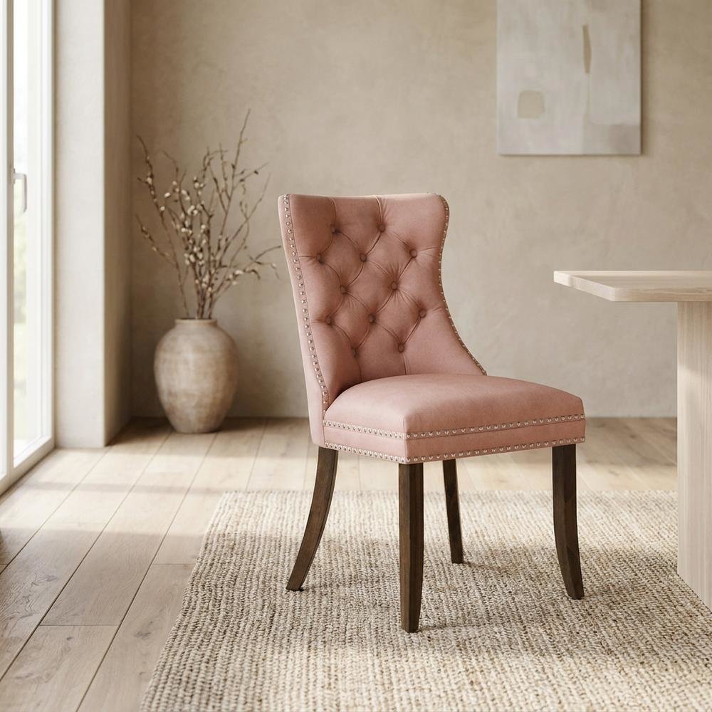 Wood Upholstered High Back Parsons Chair for Dining Room Table Set, Beige Red, Set of 2
