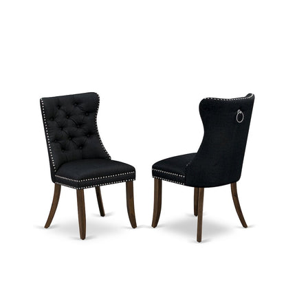 Wood Parsons Dining Chair, Upholstered Kitchen Chair with Walnut Finish, Black, Set of 2