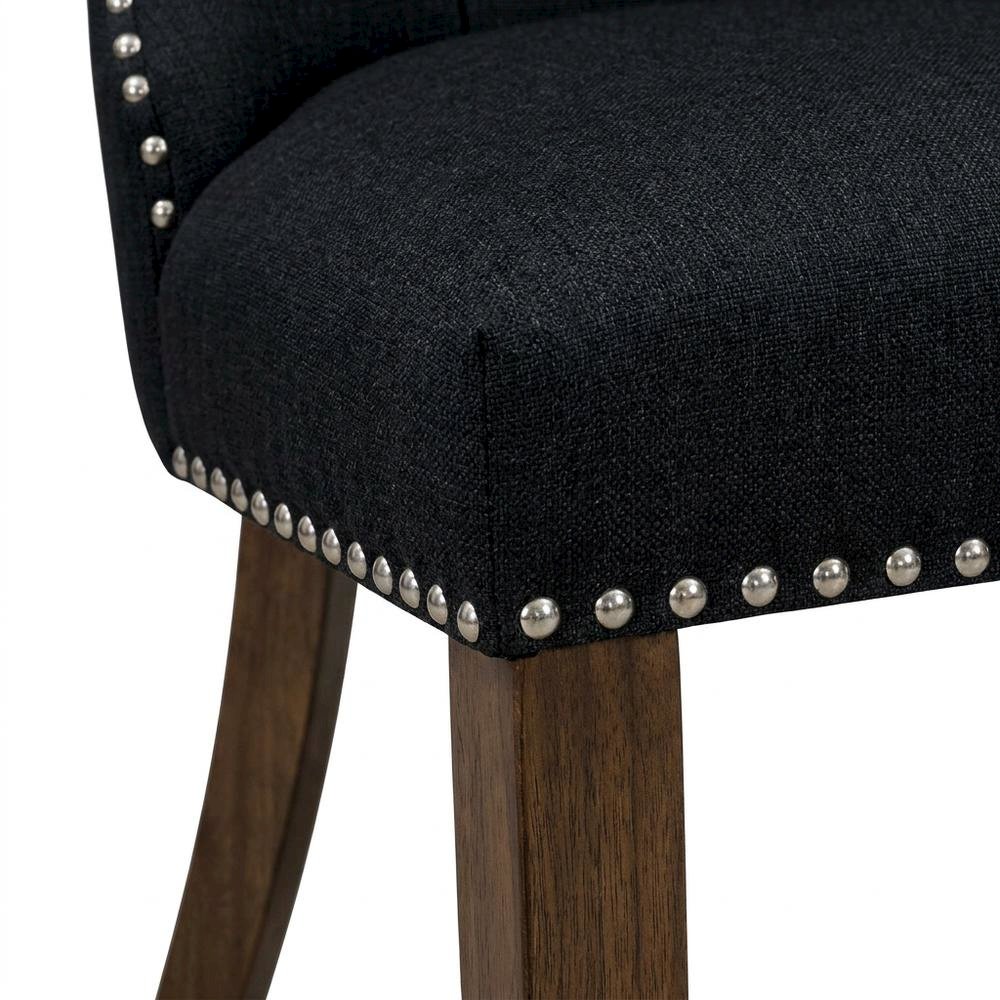 Wood Parsons Dining Chair, Upholstered Kitchen Chair with Walnut Finish, Black, Set of 2