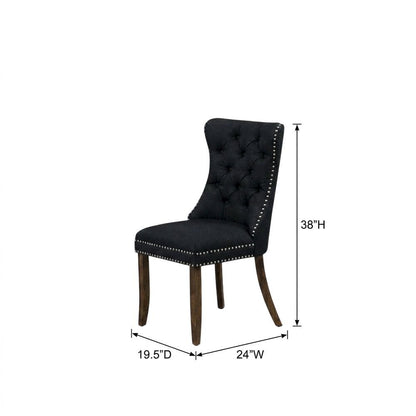 Wood Parsons Dining Chair, Upholstered Kitchen Chair with Walnut Finish, Black, Set of 2