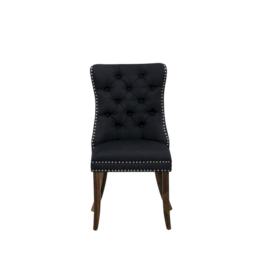Wood Parsons Dining Chair, Upholstered Kitchen Chair with Walnut Finish, Black, Set of 2