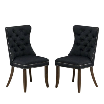 Wood Parsons Dining Chair, Upholstered Kitchen Chair with Walnut Finish, Black, Set of 2