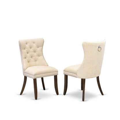 Wooden Parsons Dining Chair with Upholstered Seat, High Back, Light Beige, Set of 2