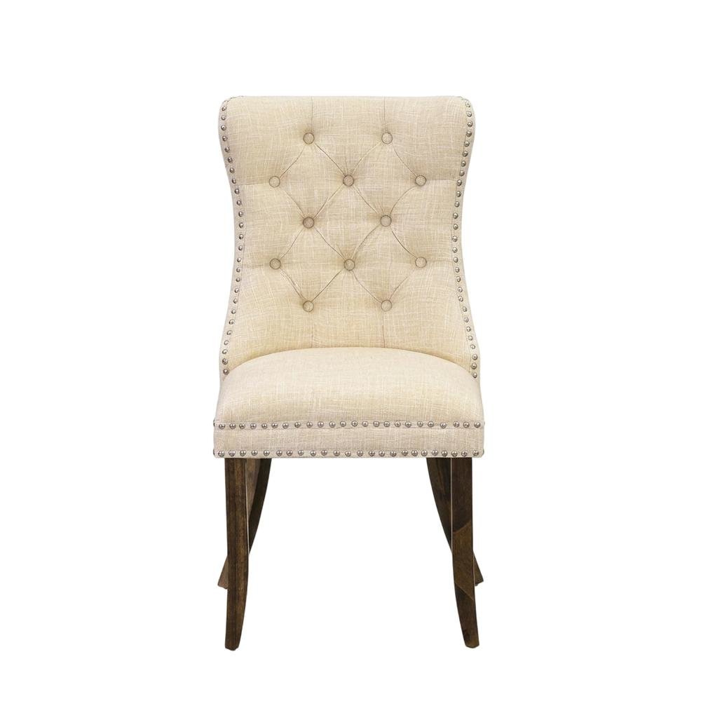 Wooden Parsons Dining Chair with Upholstered Seat, High Back, Light Beige, Set of 2