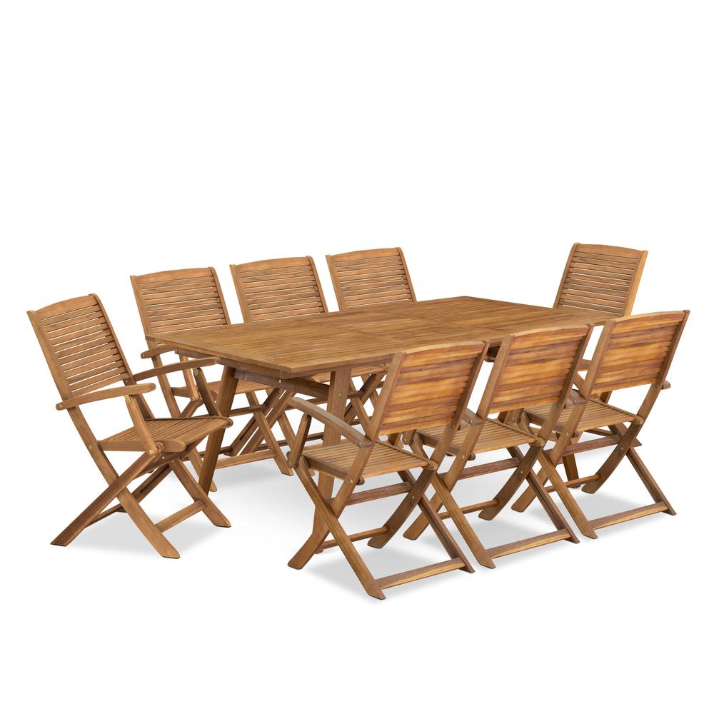 9 Piece Outdoor Patio Dining Sets Contains a Rectangle Acacia Table