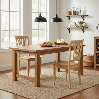 Wood Seat Dining Chair Set of 2, Vertical Slatted Back Oak Finish Classic Design