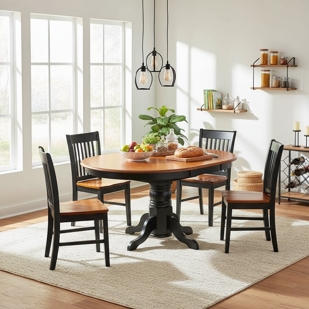 5 Piece Dining Set, Butterfly Leaf Table, 4 Wood Chairs, Black Cherry