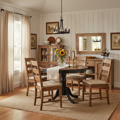 Round Dining Table, Walnut & Black Finish, Solid Wood, Pedestal Base, 36-Inch