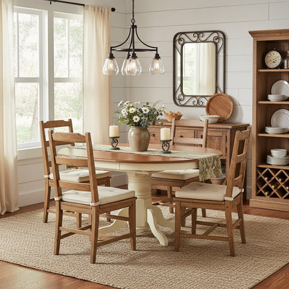 Oval Dining Table, 18in Leaf, Buttermilk & Cherry Finish, Pedestal Base