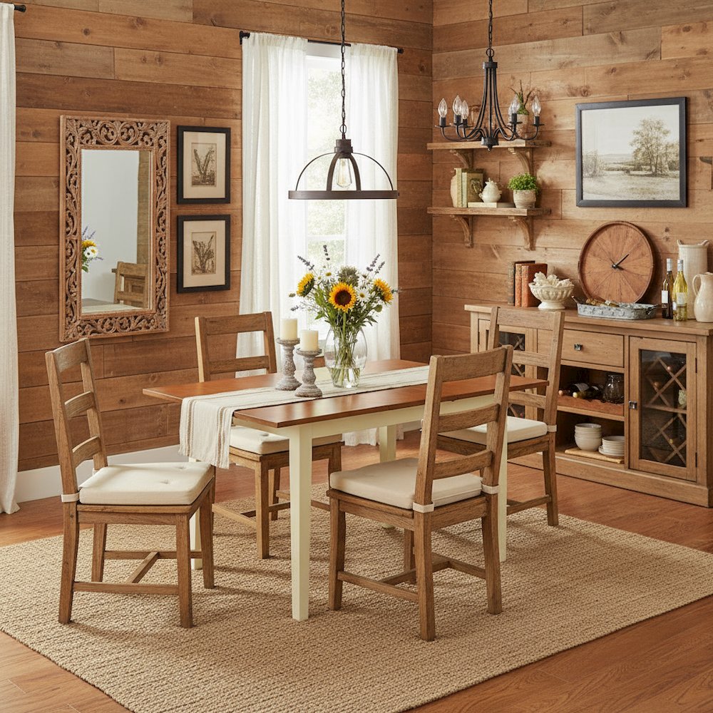 Rectangular Wood Dining Table, Buttermilk Cherry Finish, Expansion Leaf