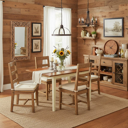 Rectangular Wood Dining Table, Buttermilk Cherry Finish, Expansion Leaf