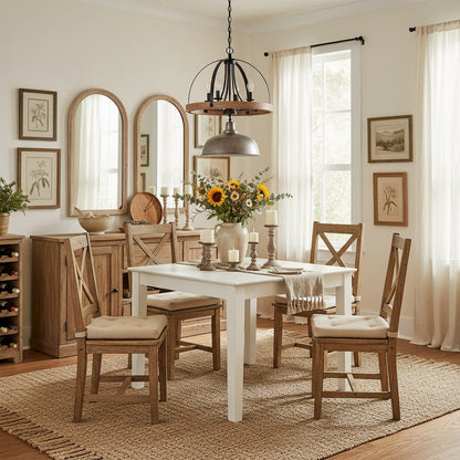 Square Dining Table, Linen White Finish, Solid Wood, Farmhouse Style
