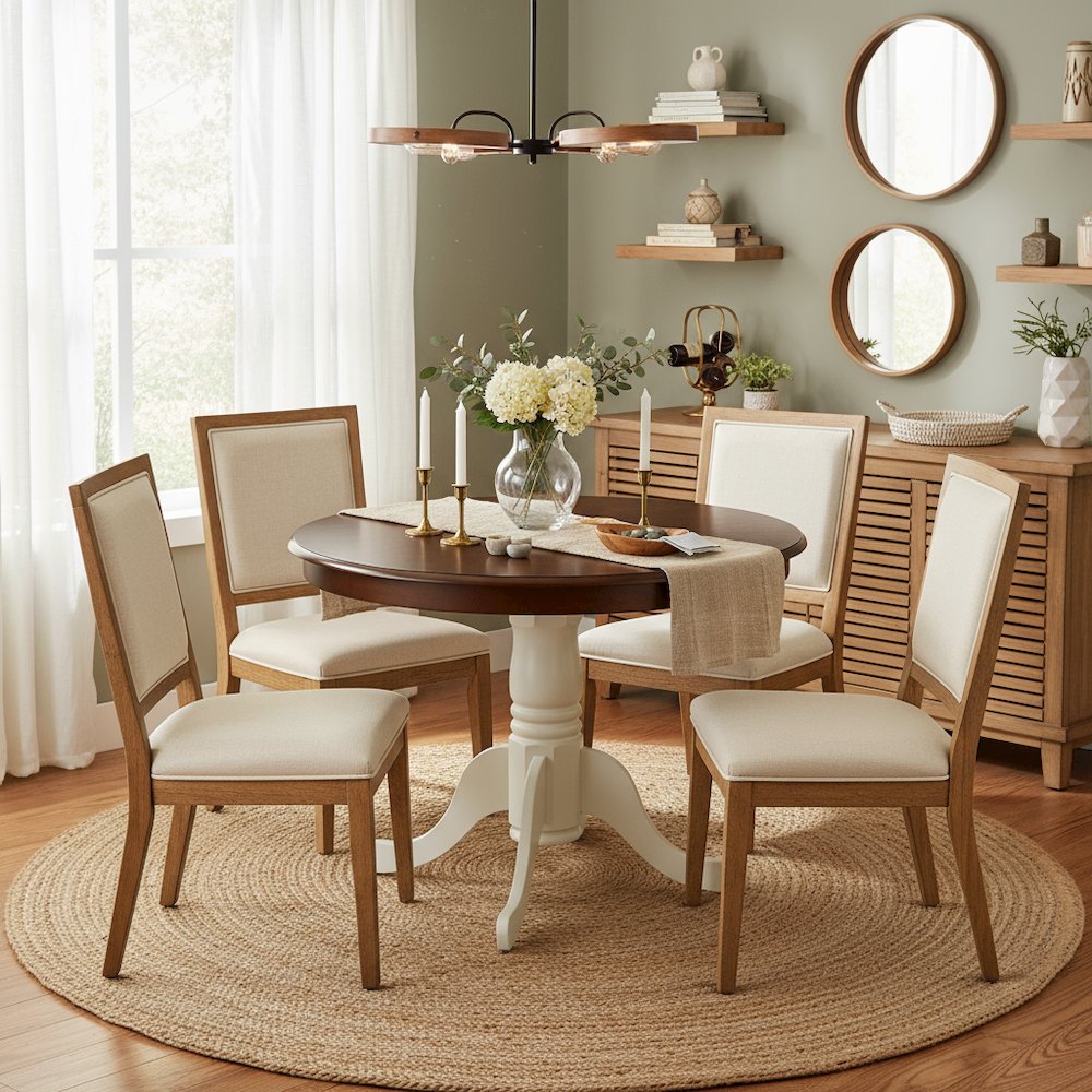 Pedestal Dining Table, Round, Mahogany White Finish, Solid Wood