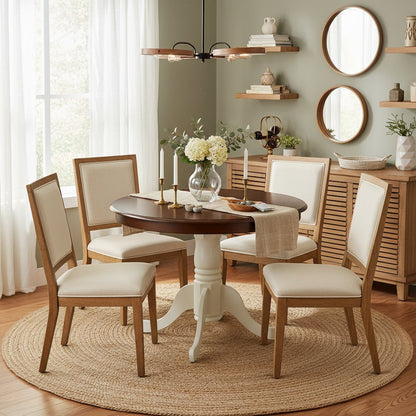 Pedestal Dining Table, Round, Mahogany White Finish, Solid Wood