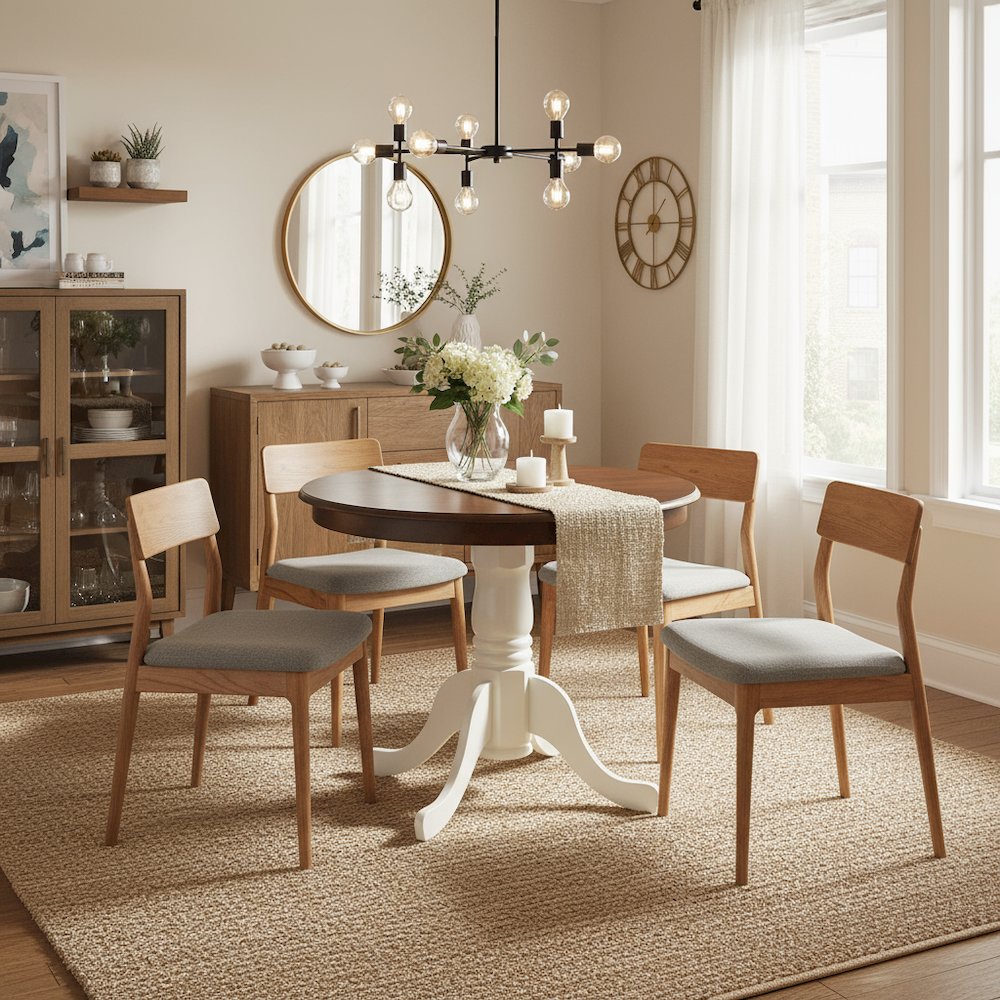Pedestal Dining Table, Round, Mahogany White Finish, Solid Wood