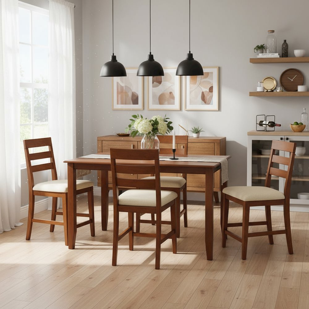 Counter Height Rectangular Table, Mahogany Finish, Sturdy Solid Wood, 30x48