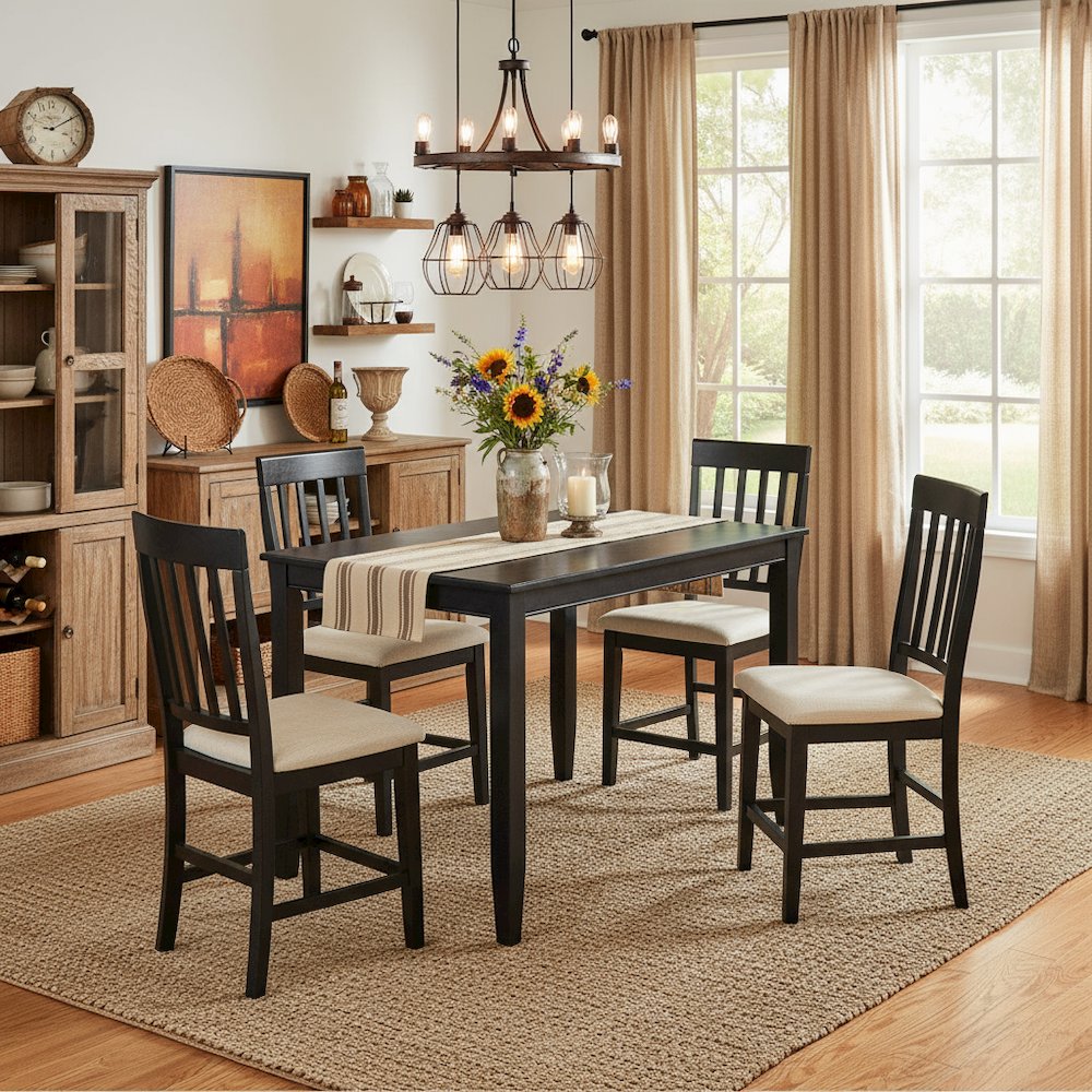 Counter Height Rectangular Table, Black Finish, Solid Wood, 30x48 Dining
