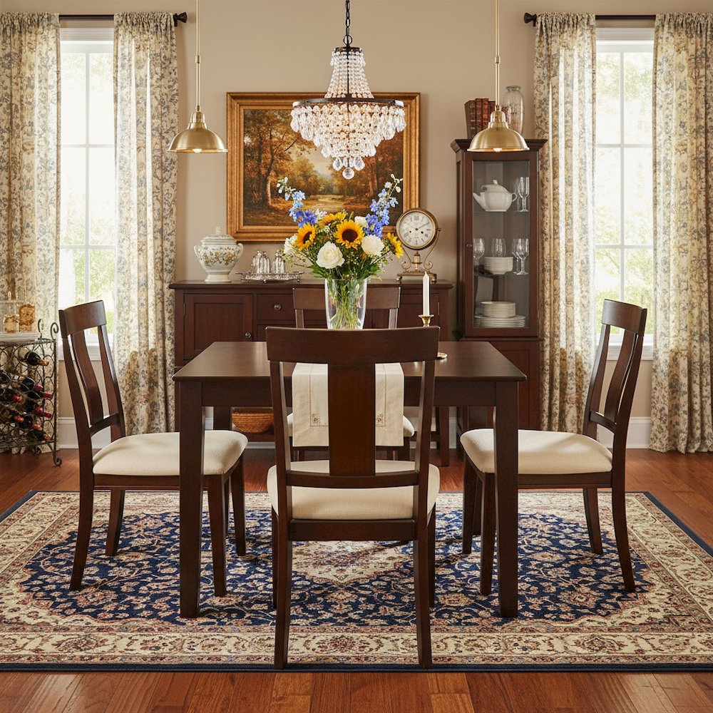 Square Dining Table, Mahogany Finish, Solid Wood, Mid-Century Style