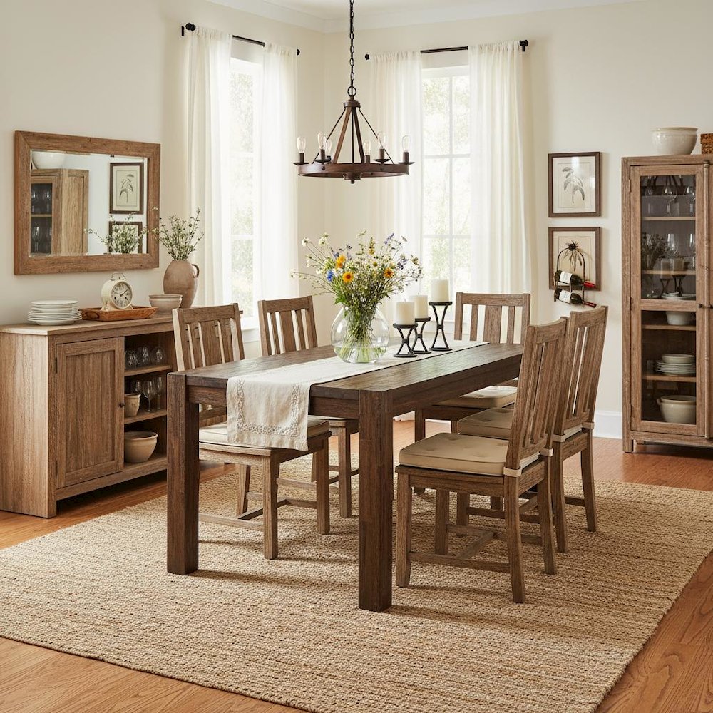 Rectangular Dining Table, Distressed Jacobean, Solid Wood, 60-Inch