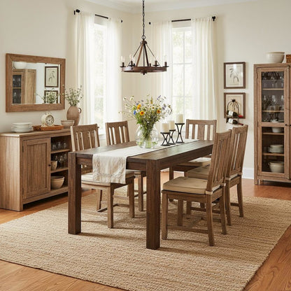 Rectangular Dining Table, Distressed Jacobean, Solid Wood, 60-Inch