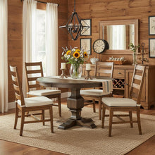 Rustic Round Kitchen Table, Distressed Jacobean Finish, Solid Wood, 48 Inch