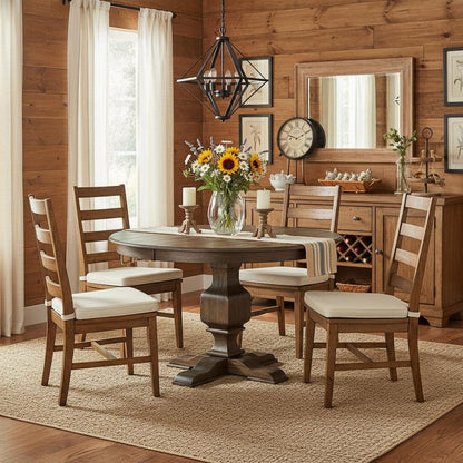 Rustic Round Kitchen Table, Distressed Jacobean Finish, Solid Wood, 48 Inch