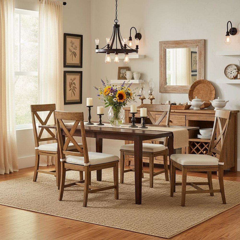 Mahogany Wood Dining Table, Rectangular Dinner Table, Sturdy 4 Legs