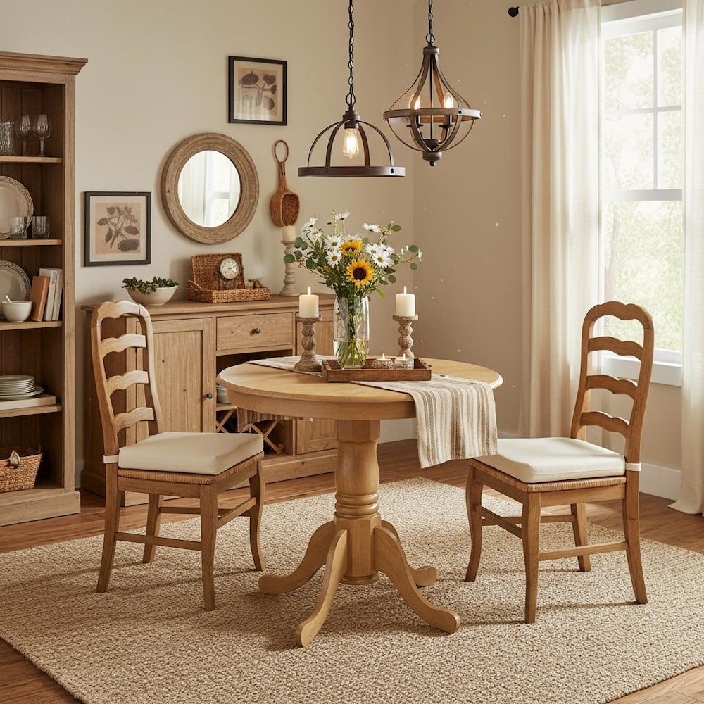 Round Dining Table, Pedestal Base, Oak, Mid-Century, Solid Wood