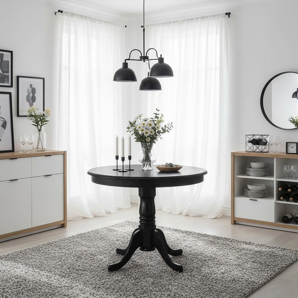 Round Dining Table, Pedestal Base, Cappuccino, Mid-Century, Solid Wood