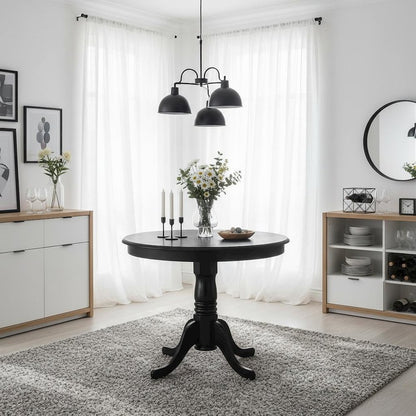 Round Dining Table, Pedestal Base, Cappuccino, Mid-Century, Solid Wood