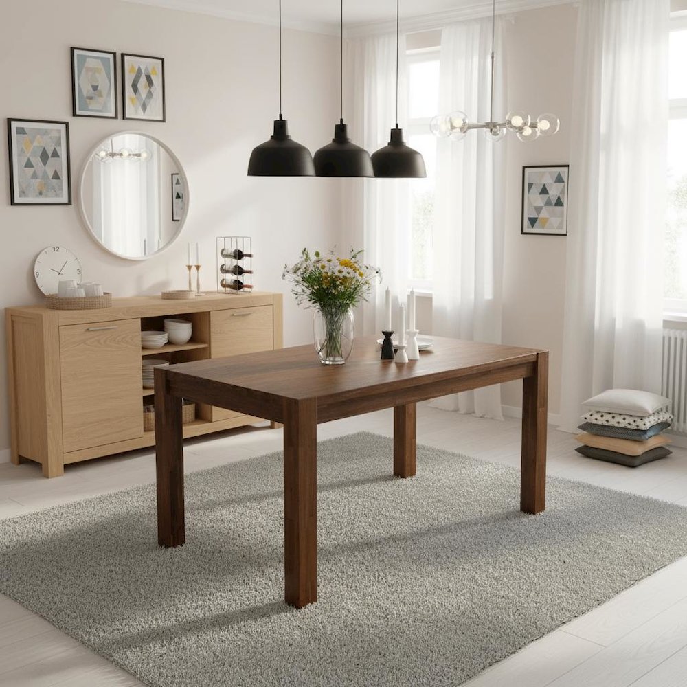 Rectangular Kitchen Table, Antique Walnut, Solid Wood, 60-Inch