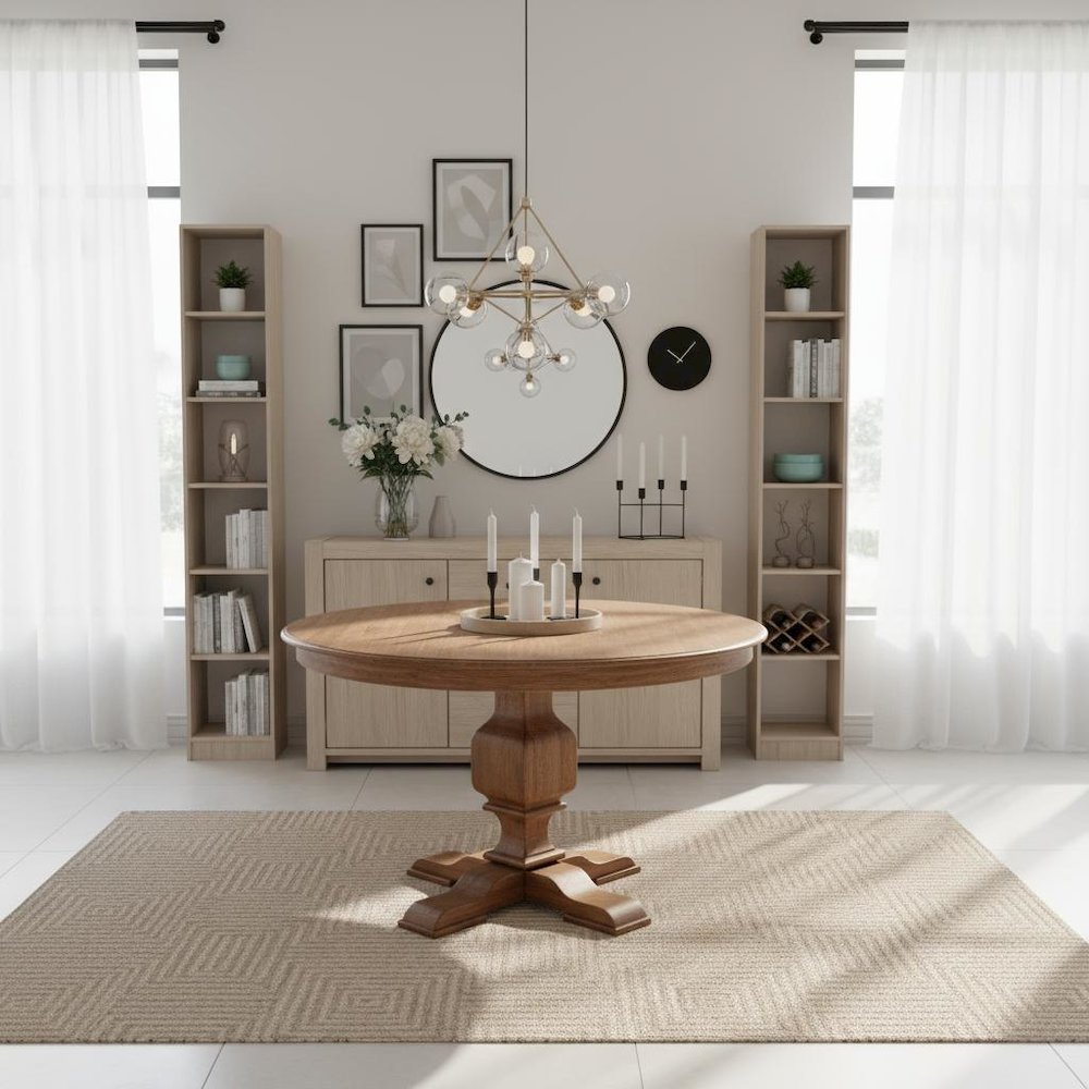 Rustic Round Dining Table, Antique Walnut Finish, Wood, 48 Inch