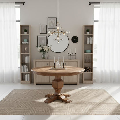 Rustic Round Dining Table, Antique Walnut Finish, Wood, 48 Inch