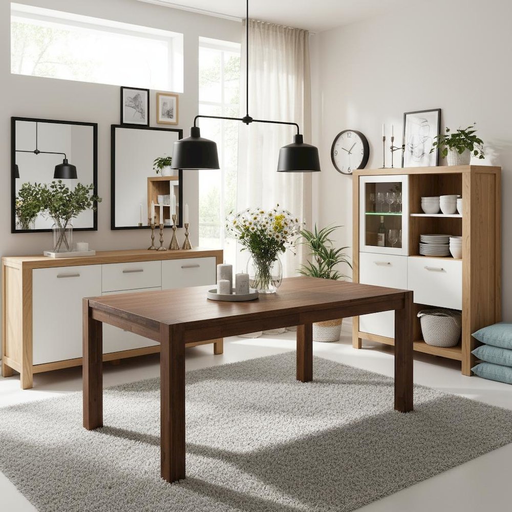 Large Antique Walnut Wood Dining Table, Traditional Rectangular Design