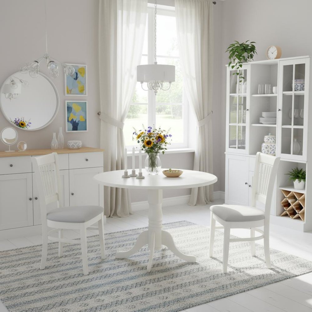 3-Piece Dinette Set, Drop Leaf Table, Linen White, 2 Chairs