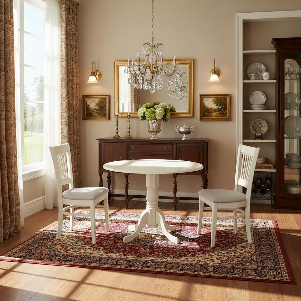 3-Piece Dinette Set, Drop Leaf Table, Linen White, 2 Chairs