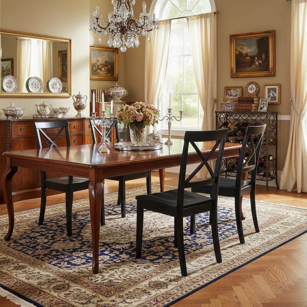 Black Dining Chair, Wooden Seat, X-Back, Set of 2, Wooden