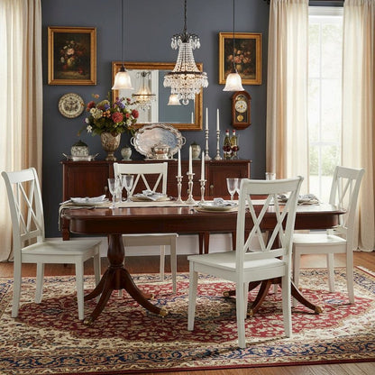 Linen White Dining Chair, Wooden Seat, Double X-Back, Set of 2, Solid Wood