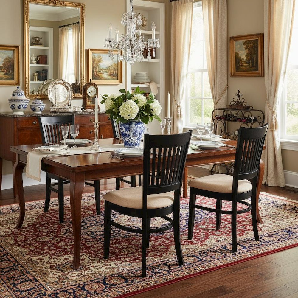 Black Dining Chair, Fabric Seat, Slatted Back, Set of 2, Rubber Wood