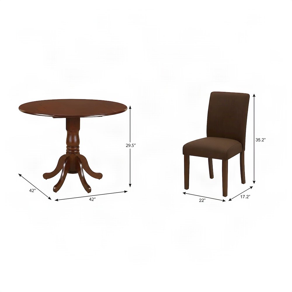Mahogany Round Dining Table Set with Parson Chairs for Kitchen