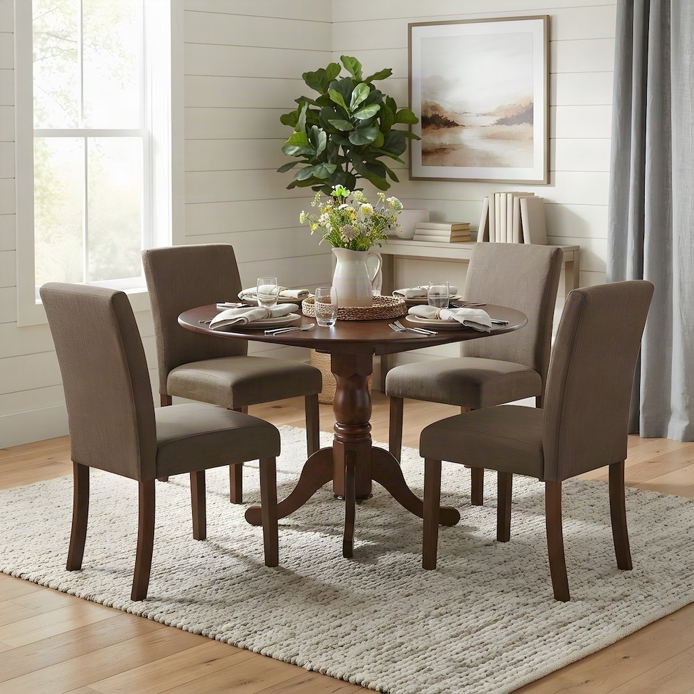 Mahogany Round Dining Table Set with Parson Chairs for Kitchen