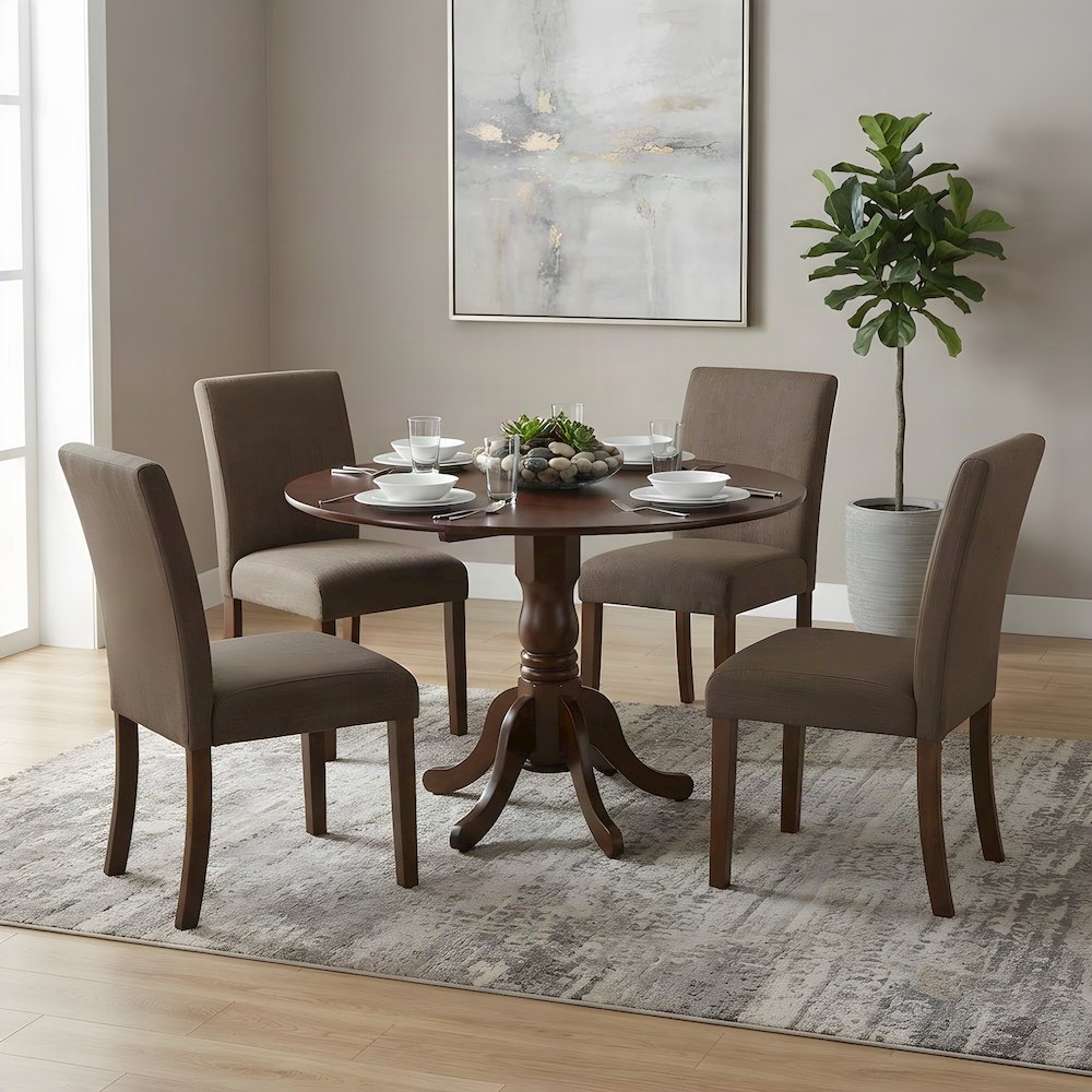 Mahogany Round Dining Table Set with Parson Chairs for Kitchen