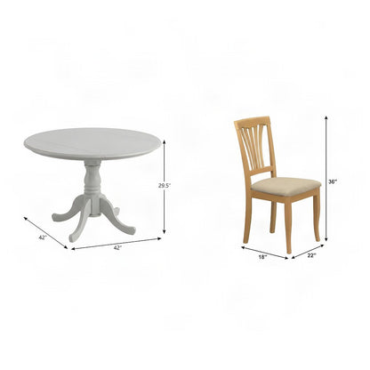 Solid Wood Round Drop-Leaf Kitchen Table and Chairs 5 Piece Set