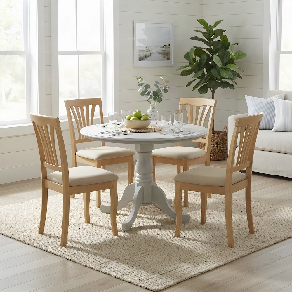 Solid Wood Round Drop-Leaf Kitchen Table and Chairs 5 Piece Set