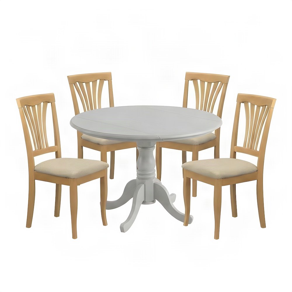 Solid Wood Round Drop-Leaf Kitchen Table and Chairs 5 Piece Set