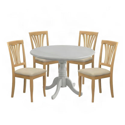Solid Wood Round Drop-Leaf Kitchen Table and Chairs 5 Piece Set