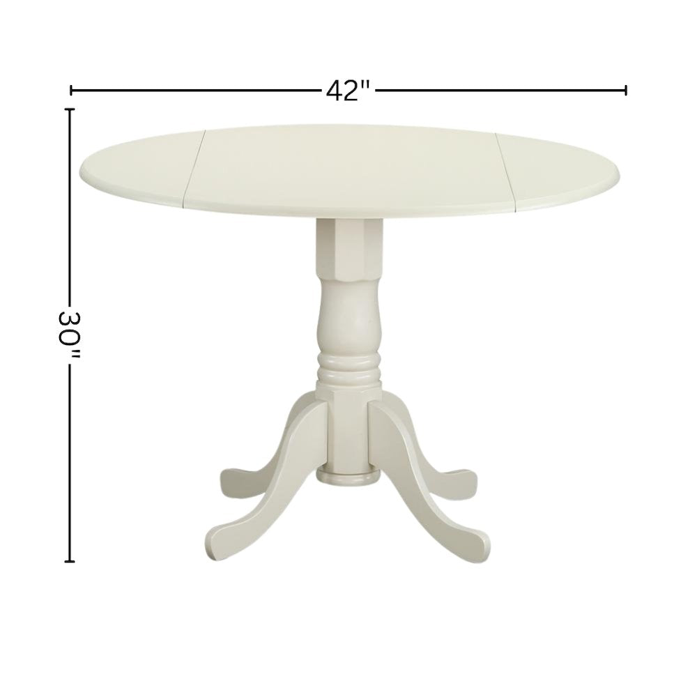 White Dining Set, Round Drop Leaf Table, X-Back Chairs, 2-Person, Faux Leather